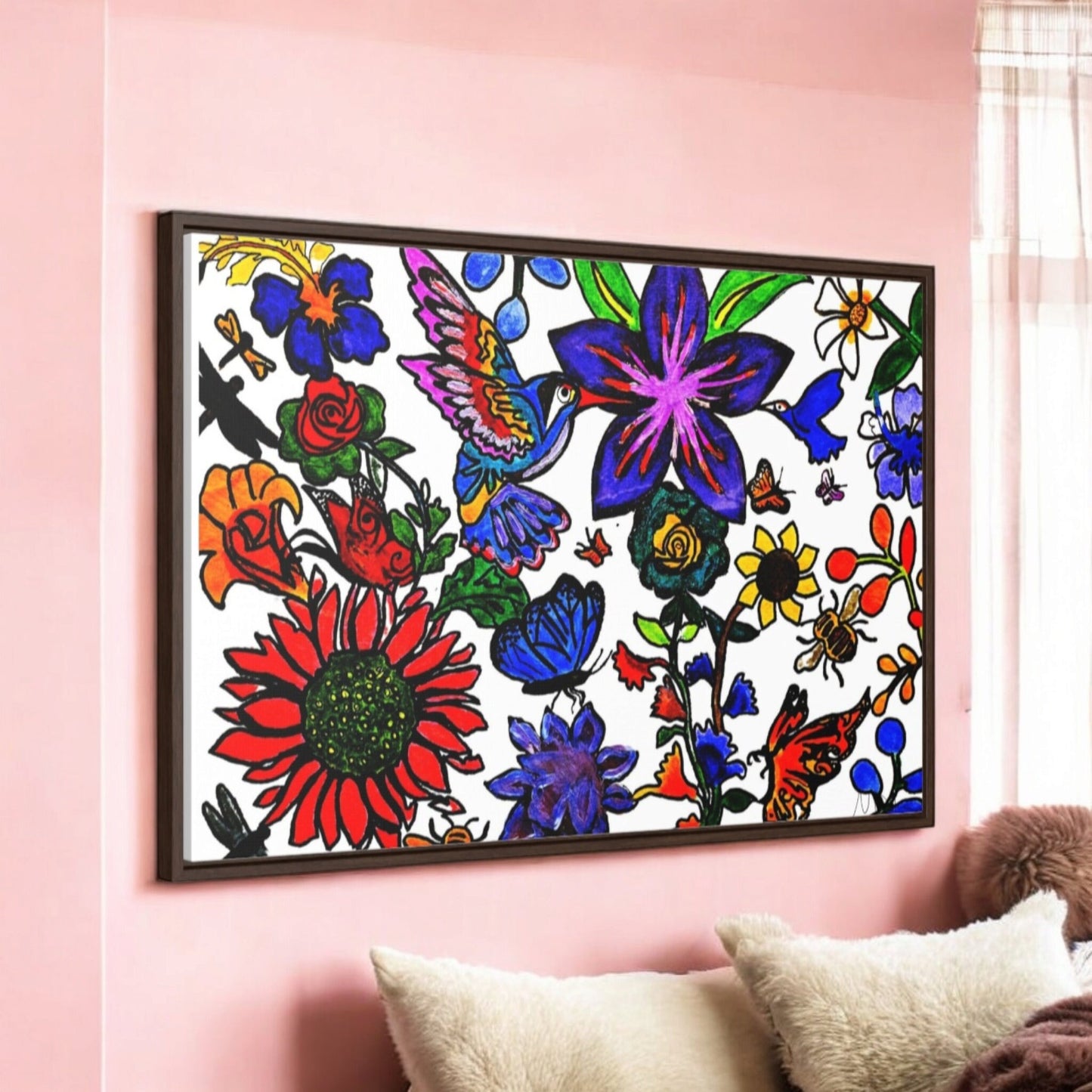 Nature Wall Art - Handcrafted Animal & Floral Canvas Wrap, Decorative Horizontal Frame