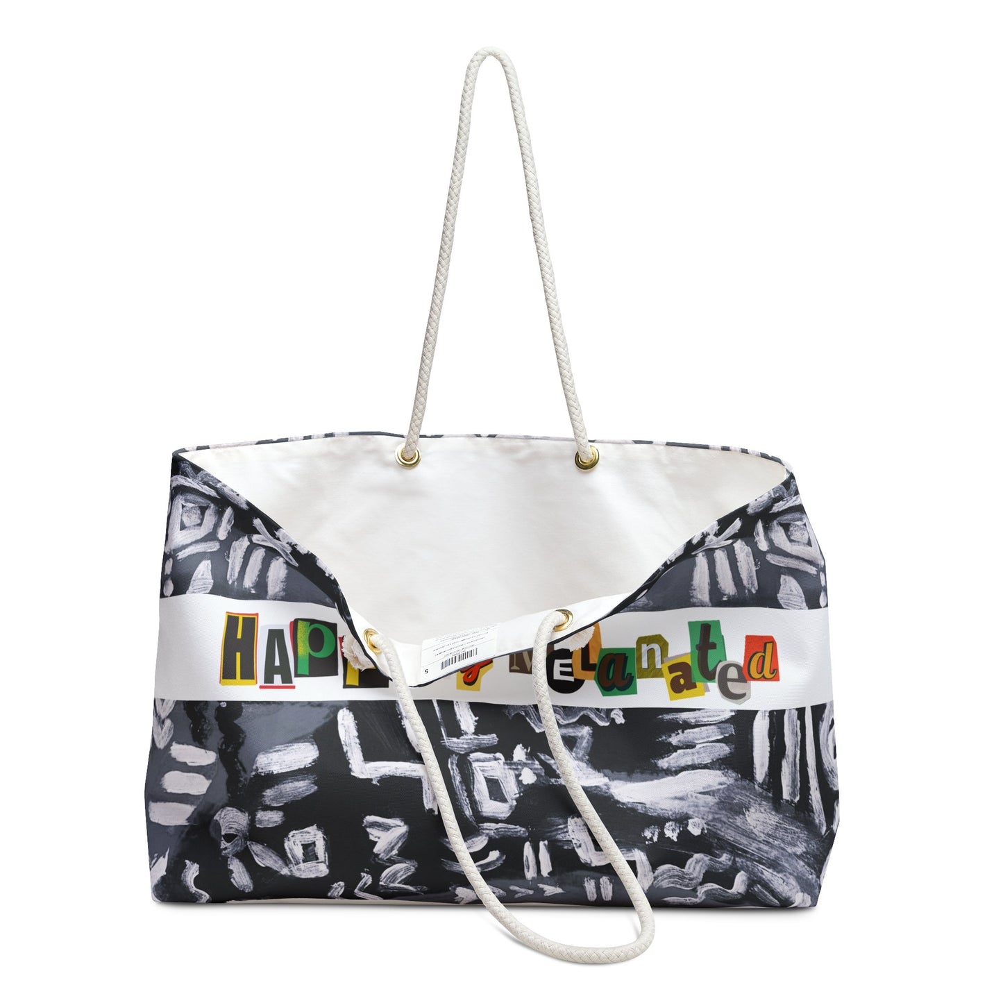 Black and White, Tribal Patterned Weekender Bag, Oversized, Durable Tote with Rope Handles for Beach & City Getaways, Unique Travel Gift