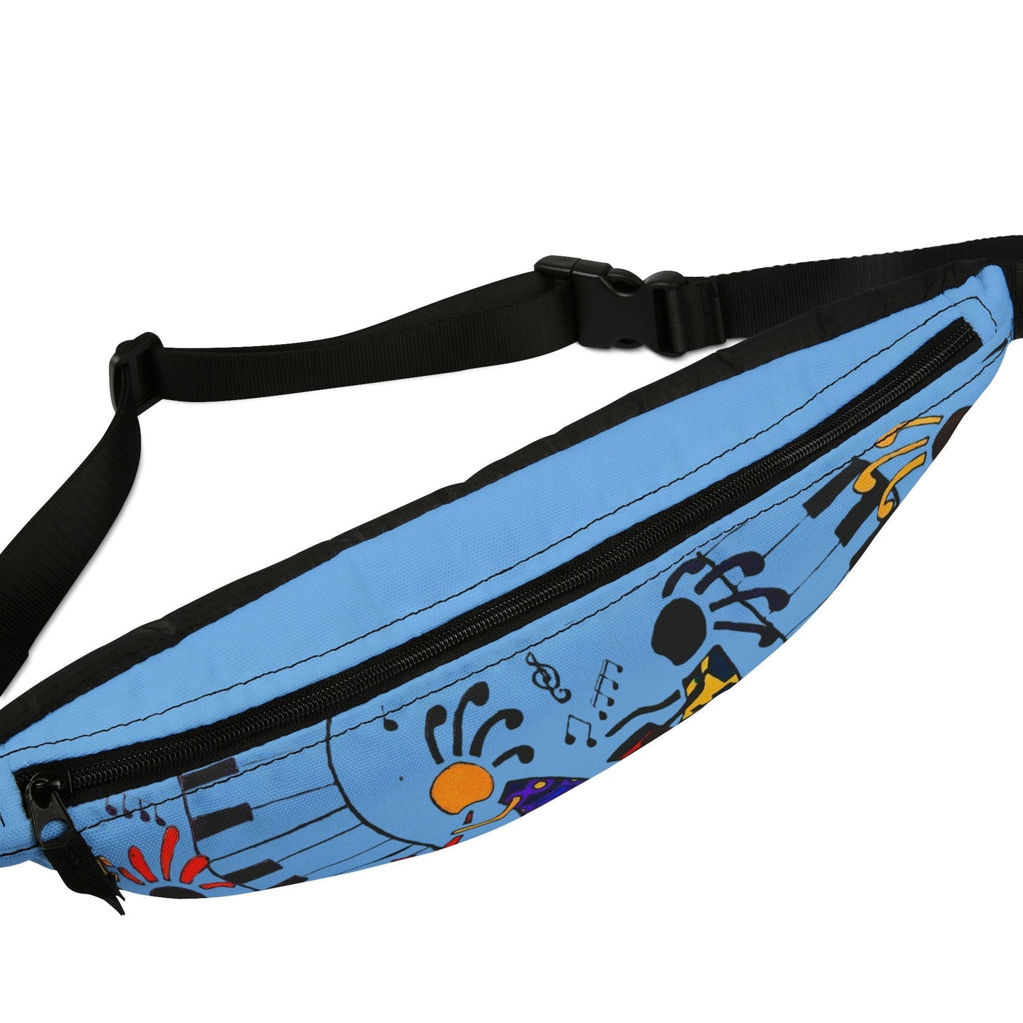 Music-Themed Artistic Fanny Pack Lightweight Adjustable Belt Durable Back Zipper ,Pockets , Great for Music Fans