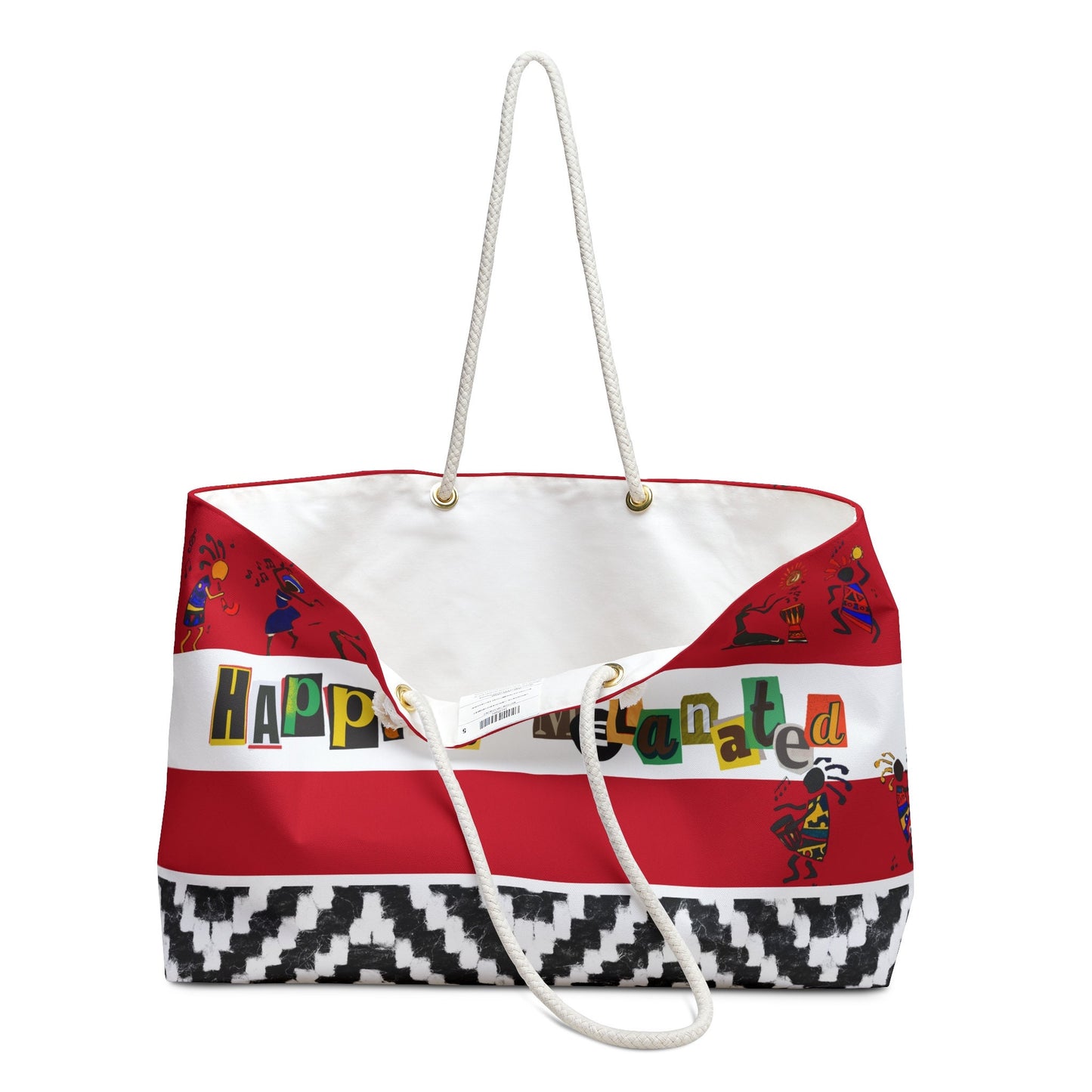 Handcrafted Ethnic Music Art Weekender Bag - Oversized, Durable Tote with Rope Handles