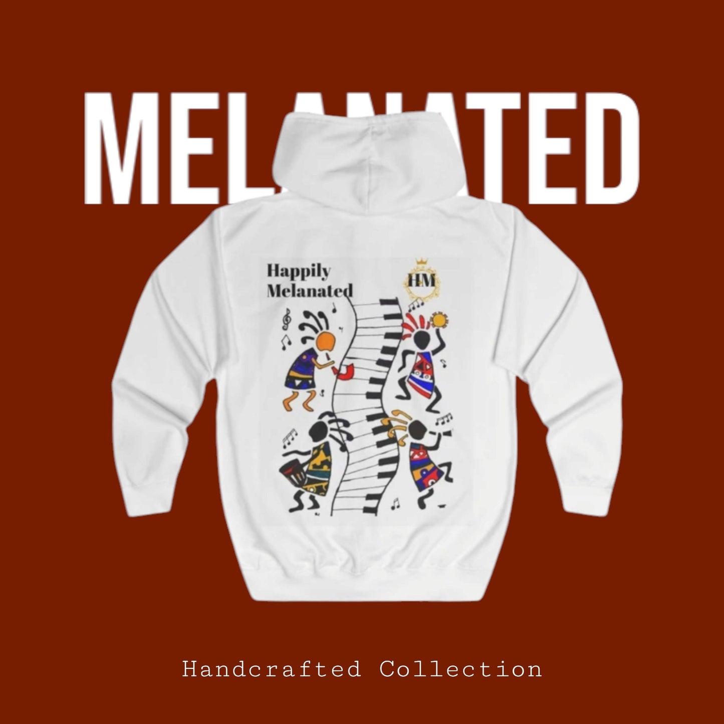 Hand-Drawn Afro Music Graphic Full Zip Hoodie, Unisex Streetwear for All