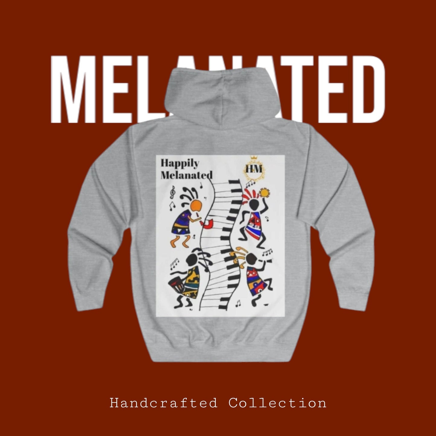 Hand-Drawn Afro Music Graphic Full Zip Hoodie, Unisex Streetwear for All