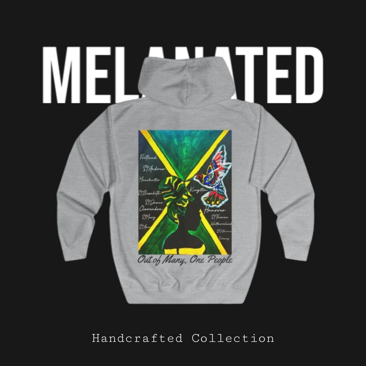 Illustrated Jamaican Woman Ethnic Streetwear Full Zip Hoodie, Jamaican Flag Colors, Unisex Hooded Sweatshirt, Rasta Jacket, Reggae Apparel,