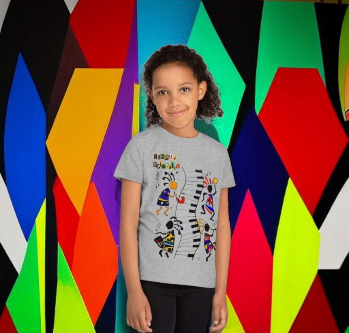 Afro Music Art Kids T-Shirt, Handcrafted Tee for Children, Kid's Graphic Tee