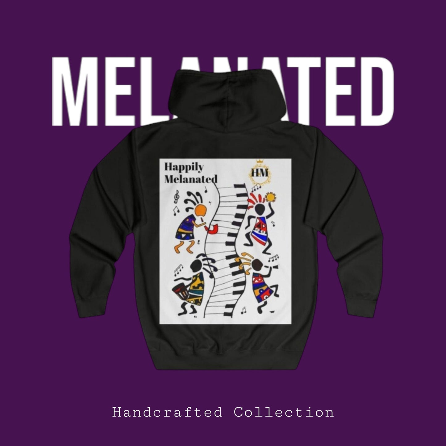 Ethnic Music Cartoon Art Unisex Full Zip Hoodie, Hand Drawn Hooded Sweatshirt for Music Lovers, Zip Up Jacket, Festival Wear, Musician Gift,