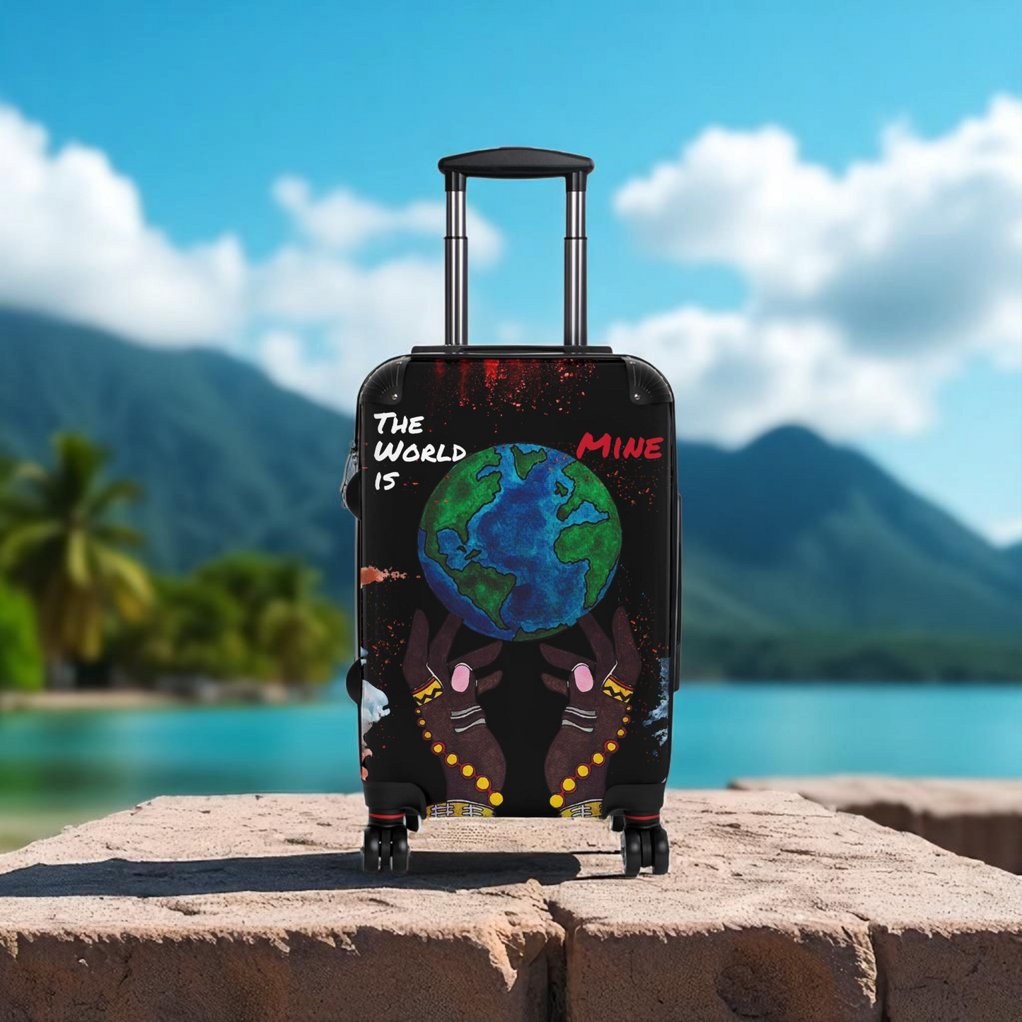 Handcrafted Afro Galactic Art Suitcase, Travel Luggage, African Inspired Carry-On Bag