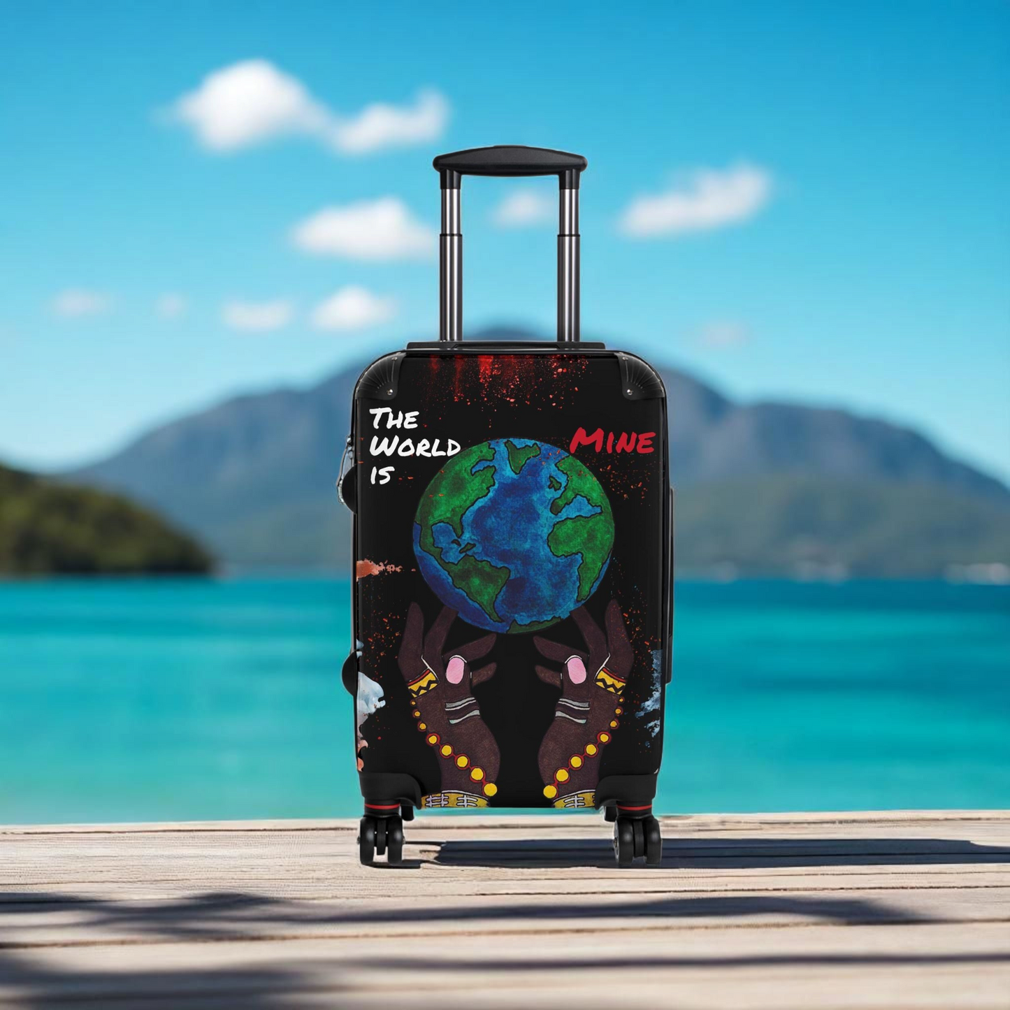 Handcrafted Afro Galactic Art Suitcase, Travel Luggage, African Inspired Carry-On Bag