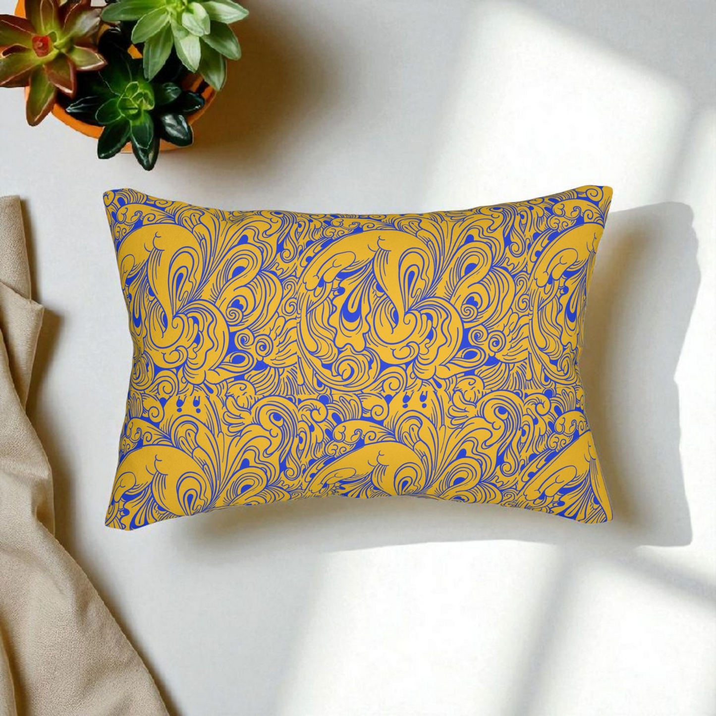 Floral Spun Polyester Pillow, Home Decor Cushion, Botanical Lumbar Throw
