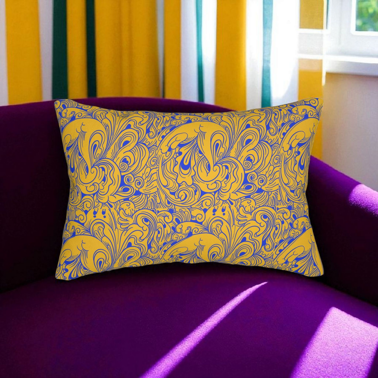 Floral Spun Polyester Pillow, Home Decor Cushion, Botanical Lumbar Throw