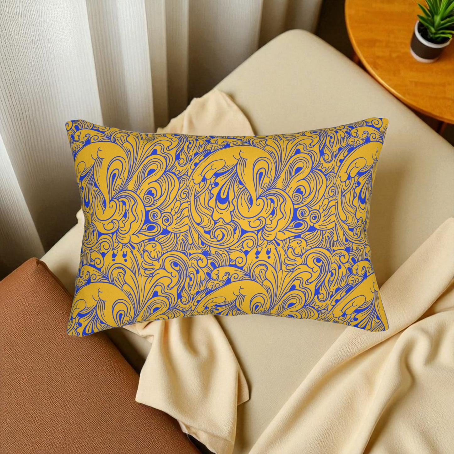 Floral Spun Polyester Pillow, Home Decor Cushion, Botanical Lumbar Throw