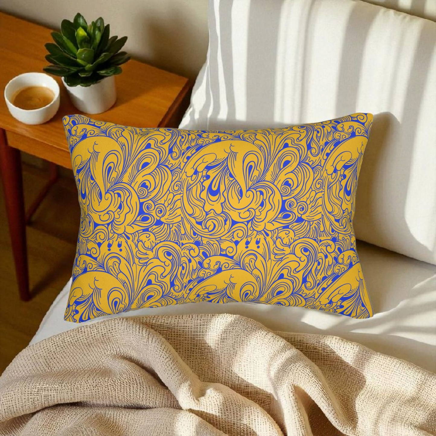 Floral Spun Polyester Pillow, Home Decor Cushion, Botanical Lumbar Throw