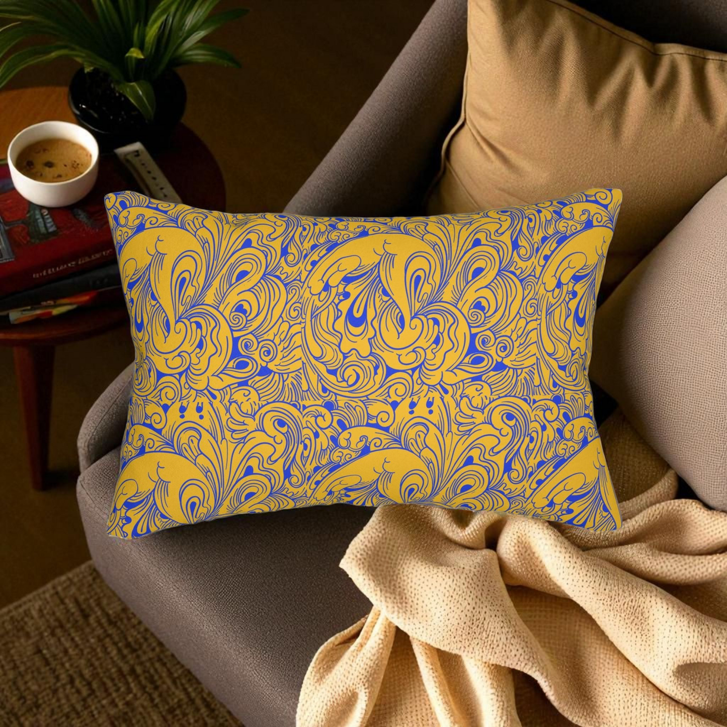 Floral Spun Polyester Pillow, Home Decor Cushion, Botanical Lumbar Throw