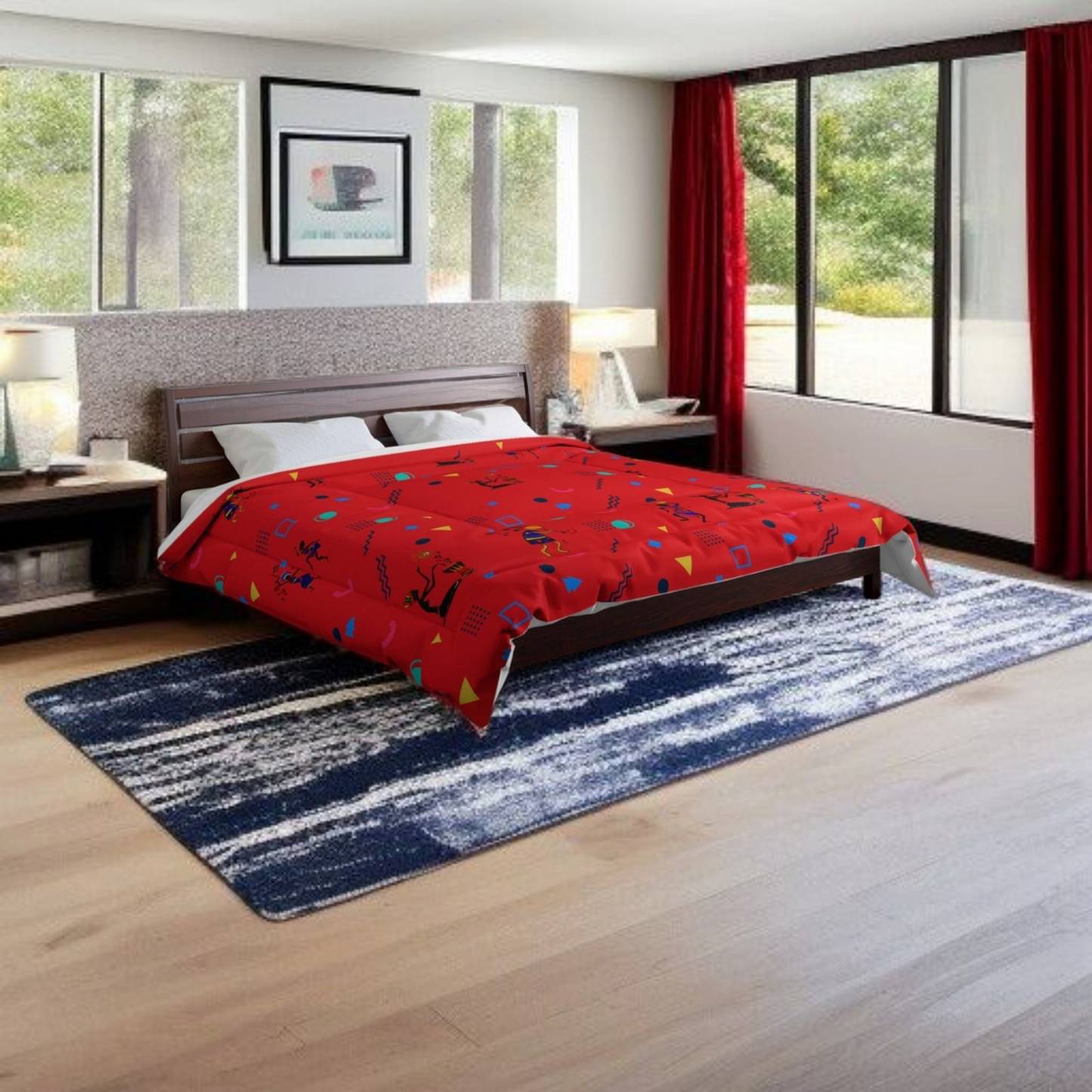 Afro Music Cartoon Comforter, Handcrafted Bedspread for Music Lovers, Unique African Art Comforter