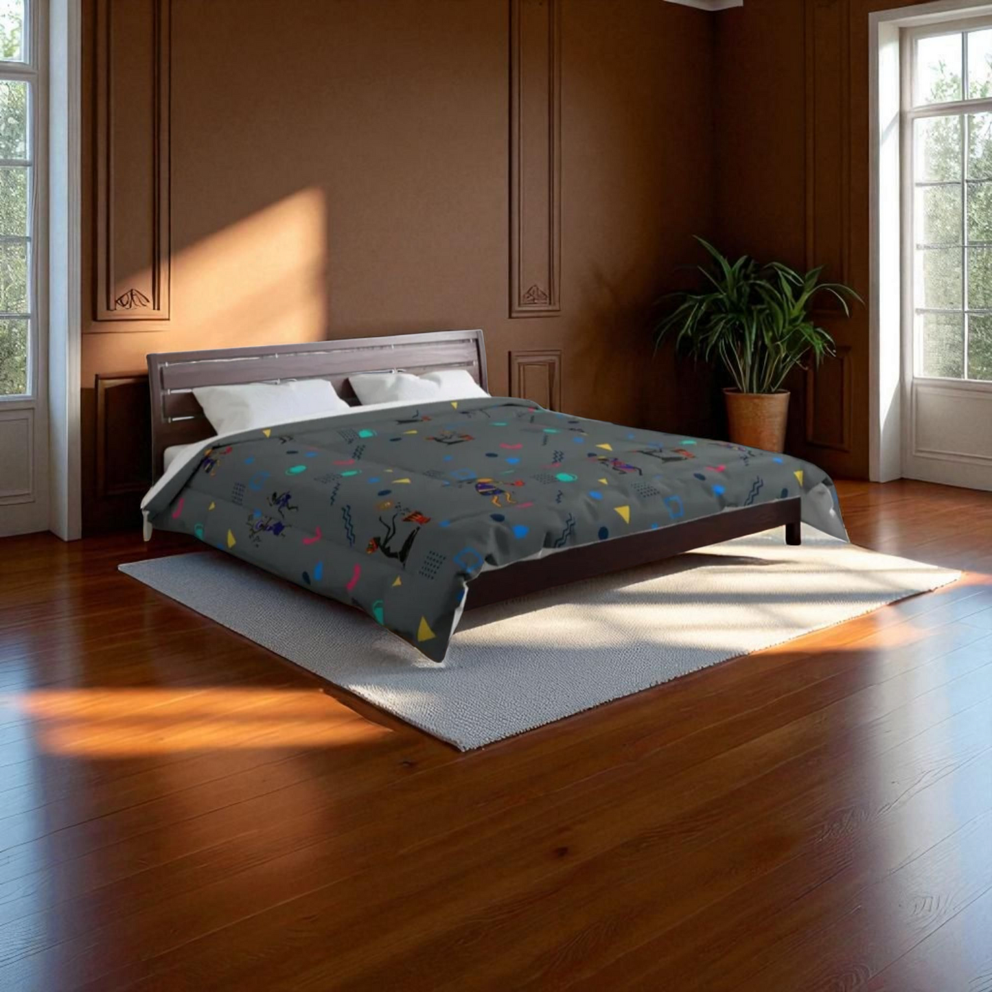 Afro Music Cartoon Comforter, Handcrafted Bedspread for Music Lovers, Unique African Art Comforter