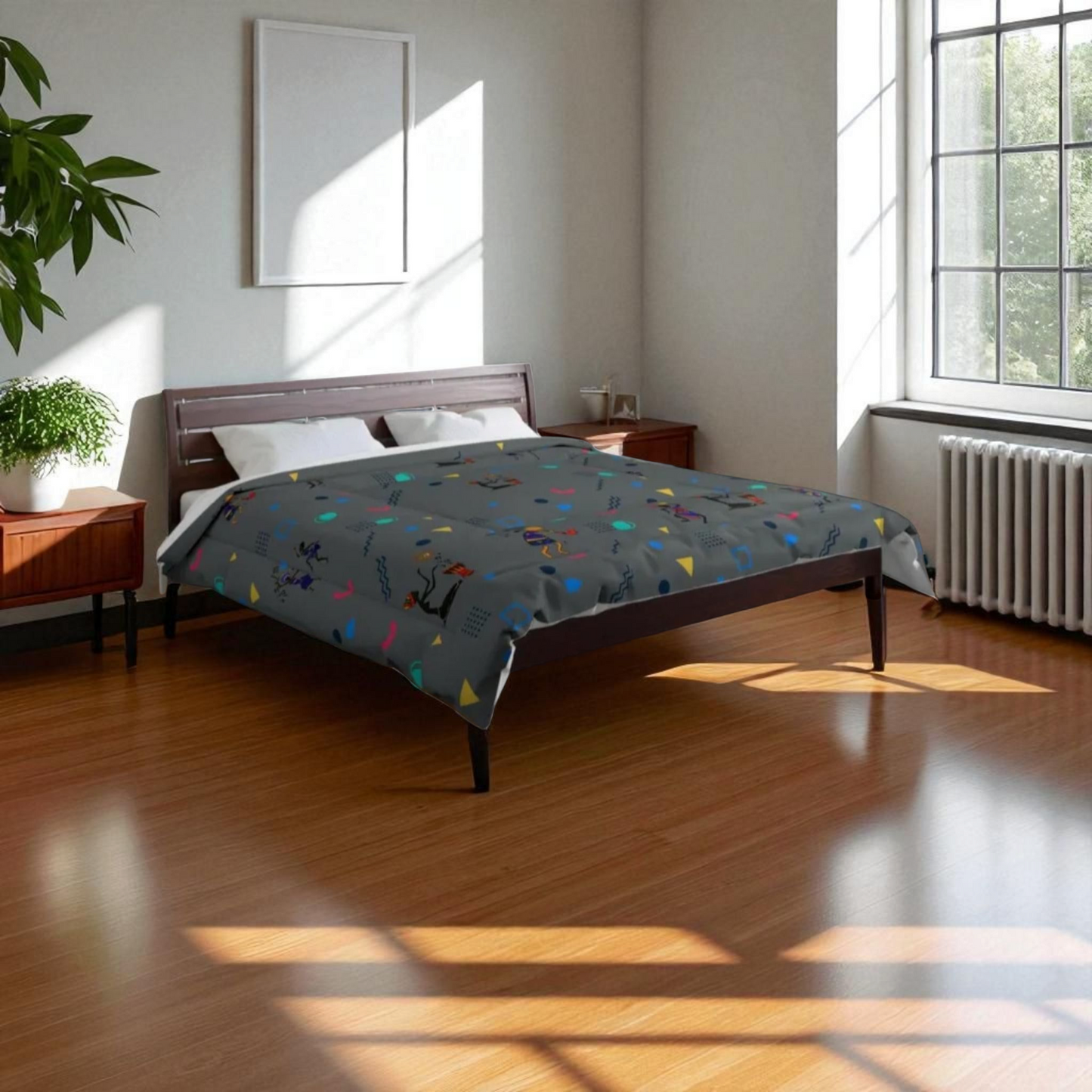 Afro Music Cartoon Comforter, Handcrafted Bedspread for Music Lovers, Unique African Art Comforter