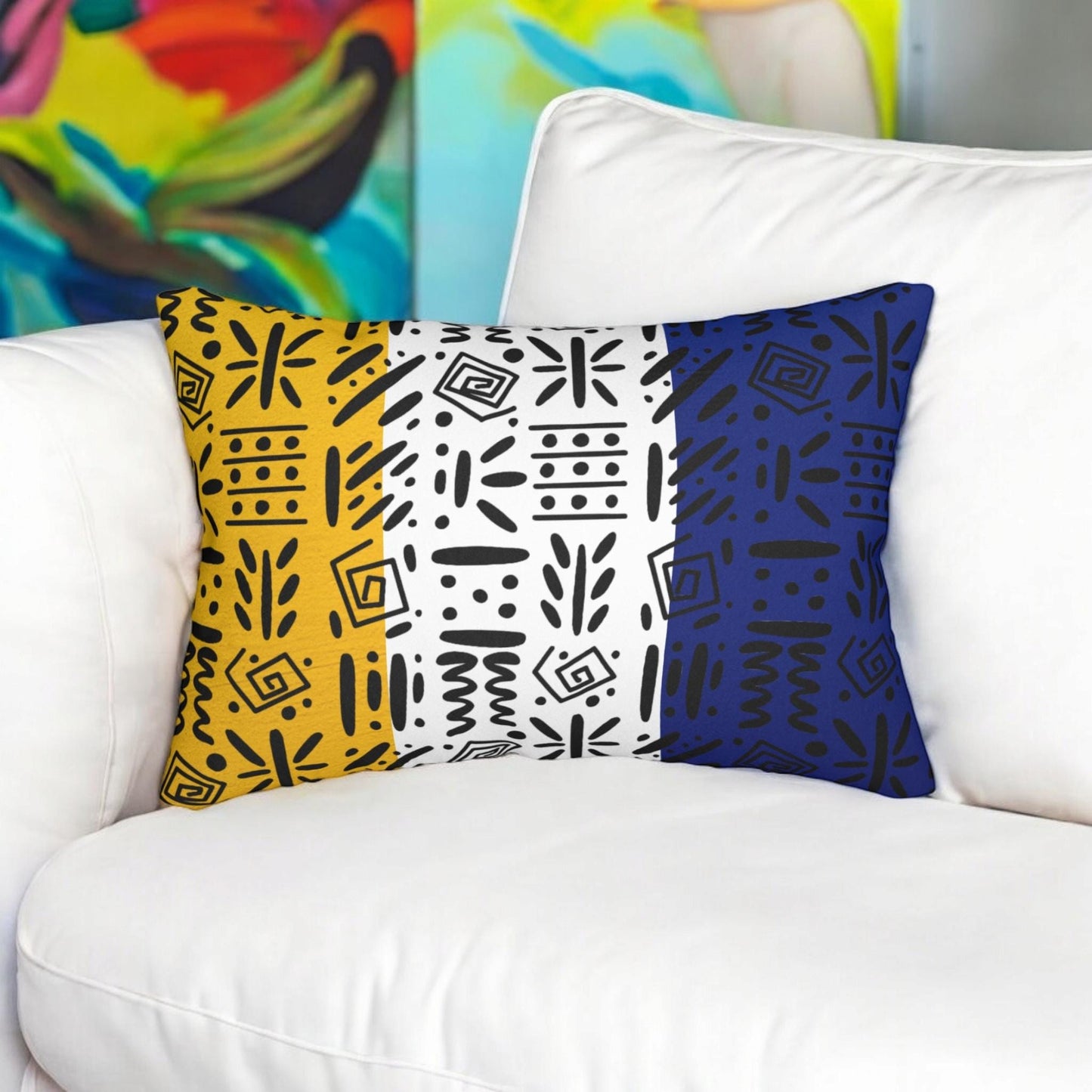 Boho Spun Polyester Lumbar Pillow with Tribal Pattern Water-resistant Hidden Zipper