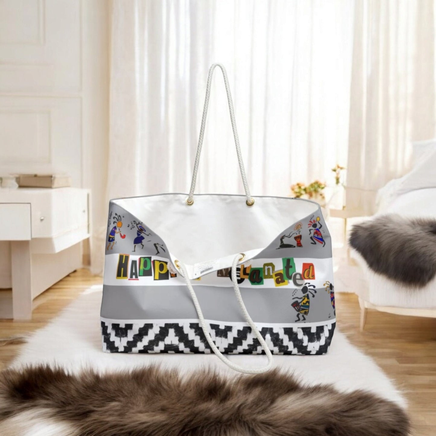 Ethnic Music Art Weekender Bag - Oversized, Durable Tote with Rope Handles for Beach
