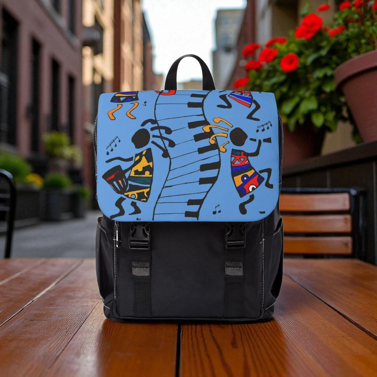 Afro Music Cartoon Backpack, Handcrafted Unisex Shoulder Bag for Casual Use