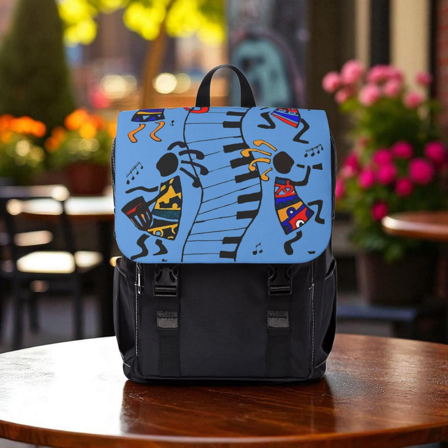 Afro Music Cartoon Backpack, Handcrafted Unisex Shoulder Bag for Casual Use
