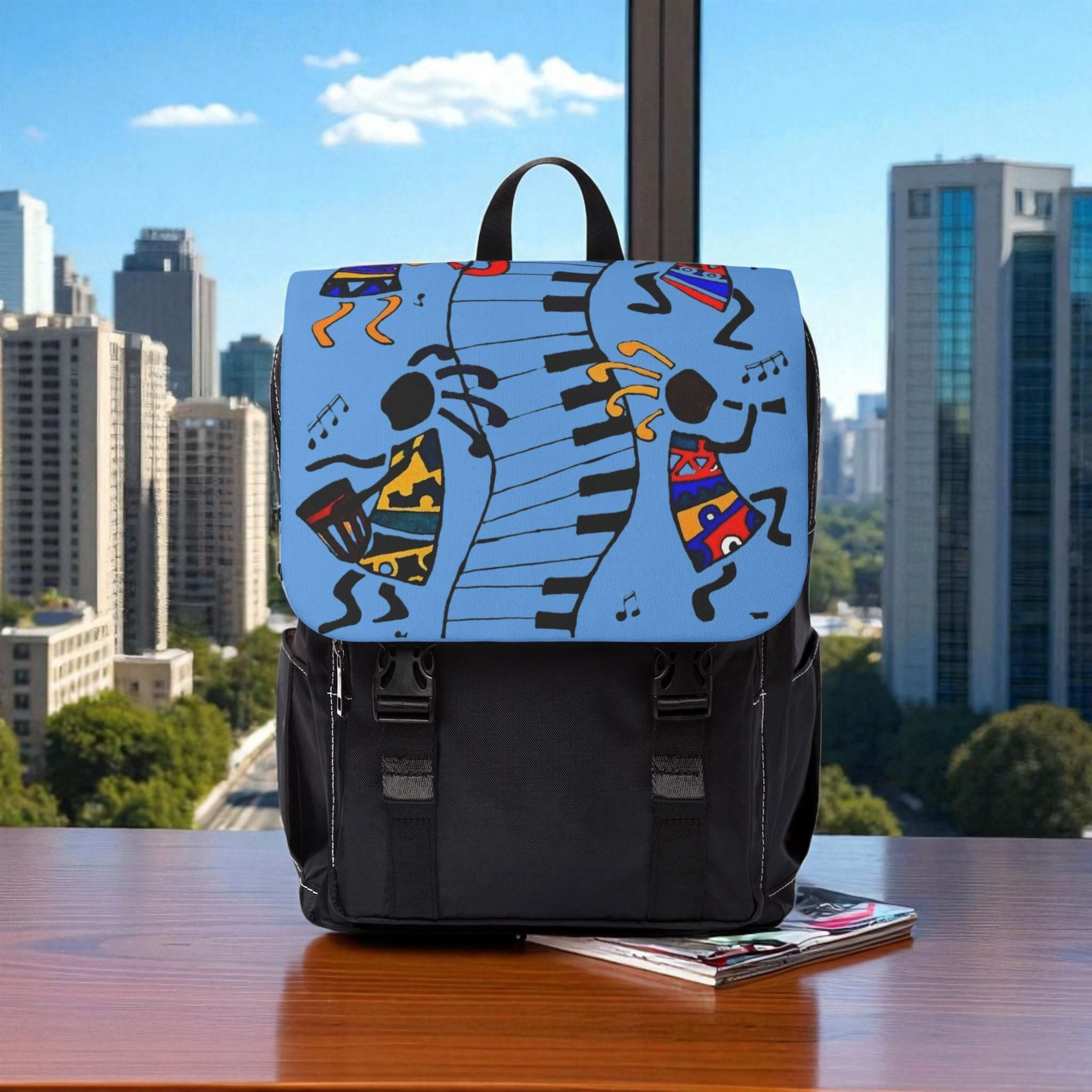Afro Music Cartoon Backpack, Handcrafted Unisex Shoulder Bag for Casual Use