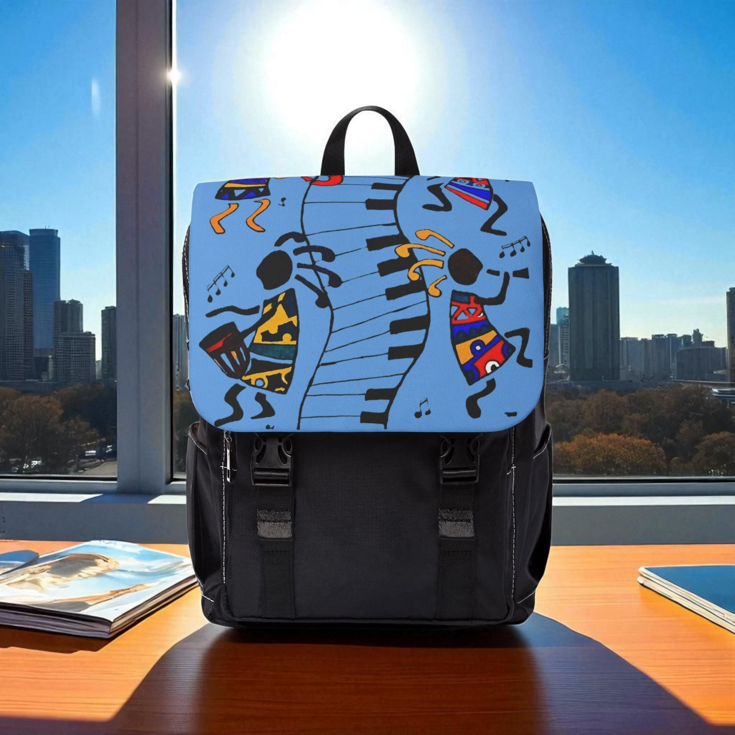 Afro Music Cartoon Backpack, Handcrafted Unisex Shoulder Bag for Casual Use