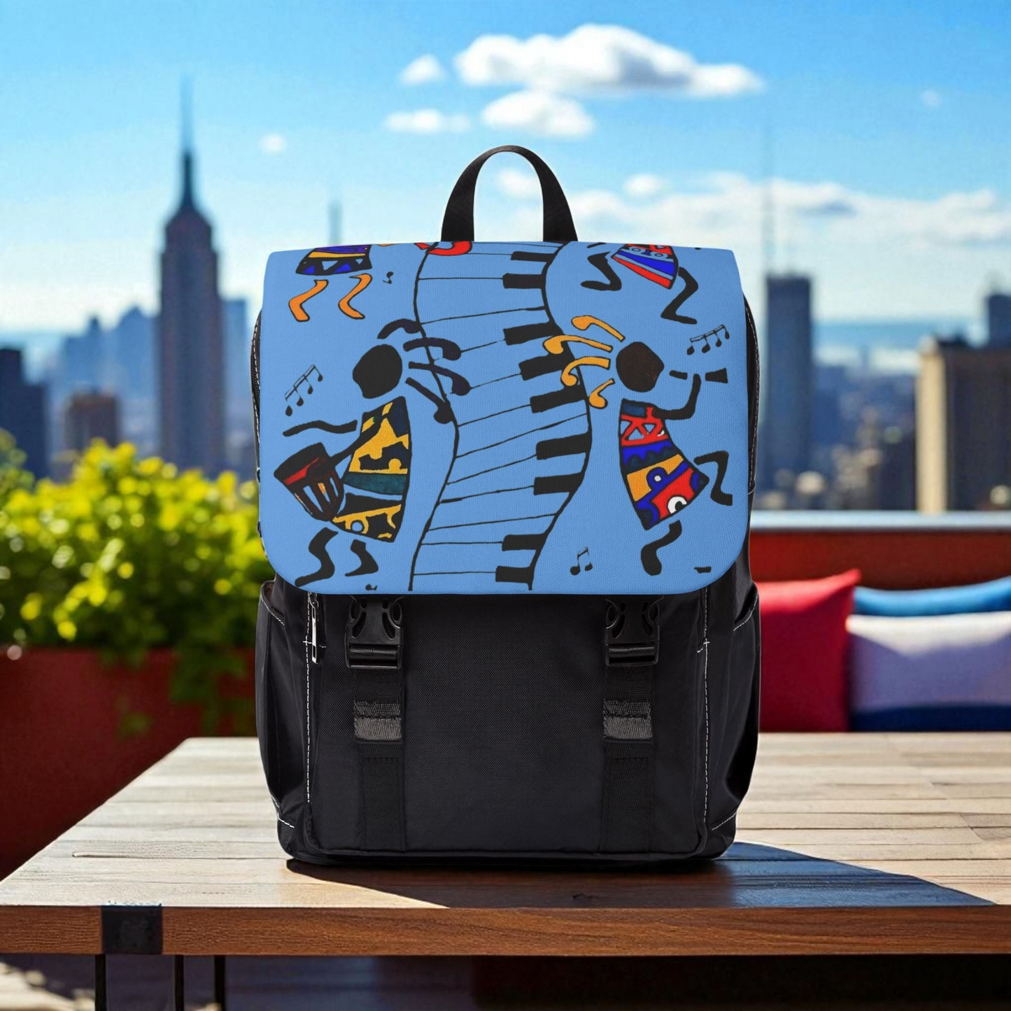 Afro Music Cartoon Backpack, Handcrafted Unisex Shoulder Bag for Casual Use