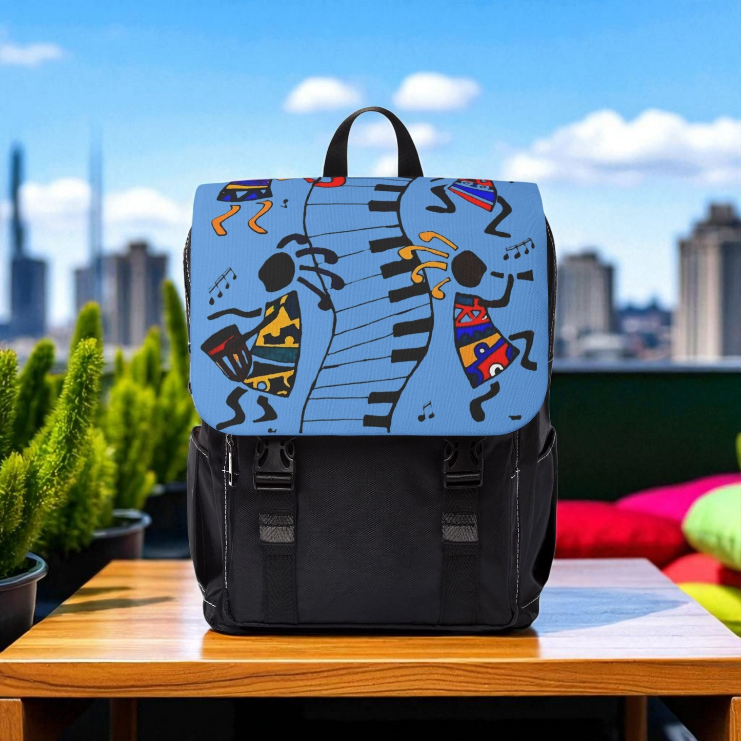 Afro Music Cartoon Backpack, Handcrafted Unisex Shoulder Bag for Casual Use