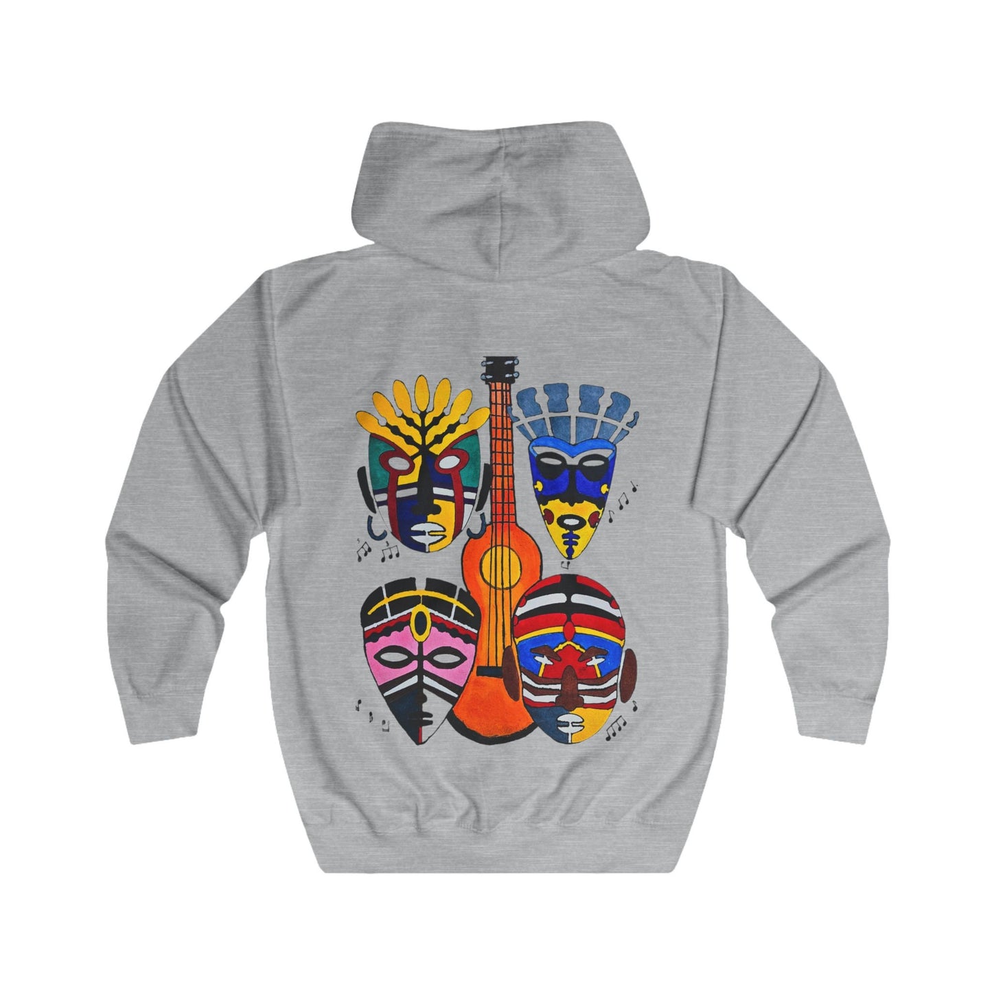 Unisex Graphic Hoodie with Hand Drawn Singing Tribal Mask Art , Trendy Casual Wear
