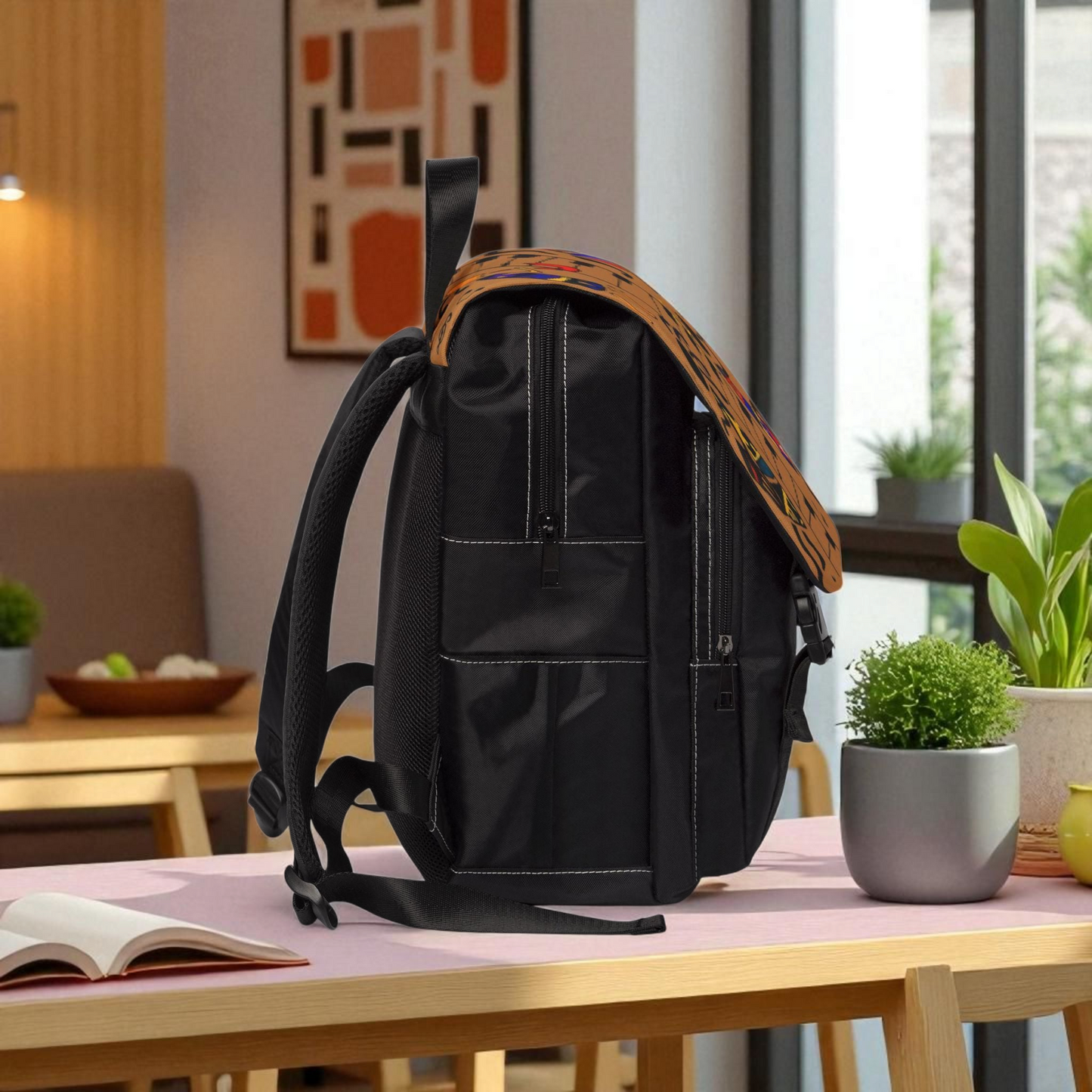 Afro Music Cartoon Backpack, Handcrafted Unisex Shoulder Bag for Casual Use
