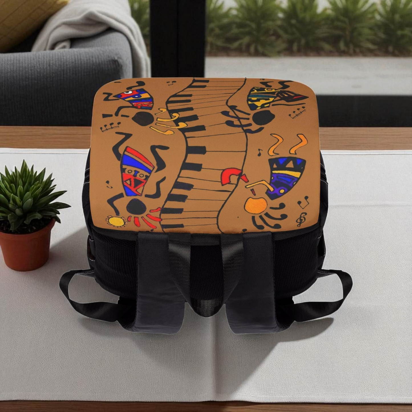 Afro Music Cartoon Backpack, Handcrafted Unisex Shoulder Bag for Casual Use