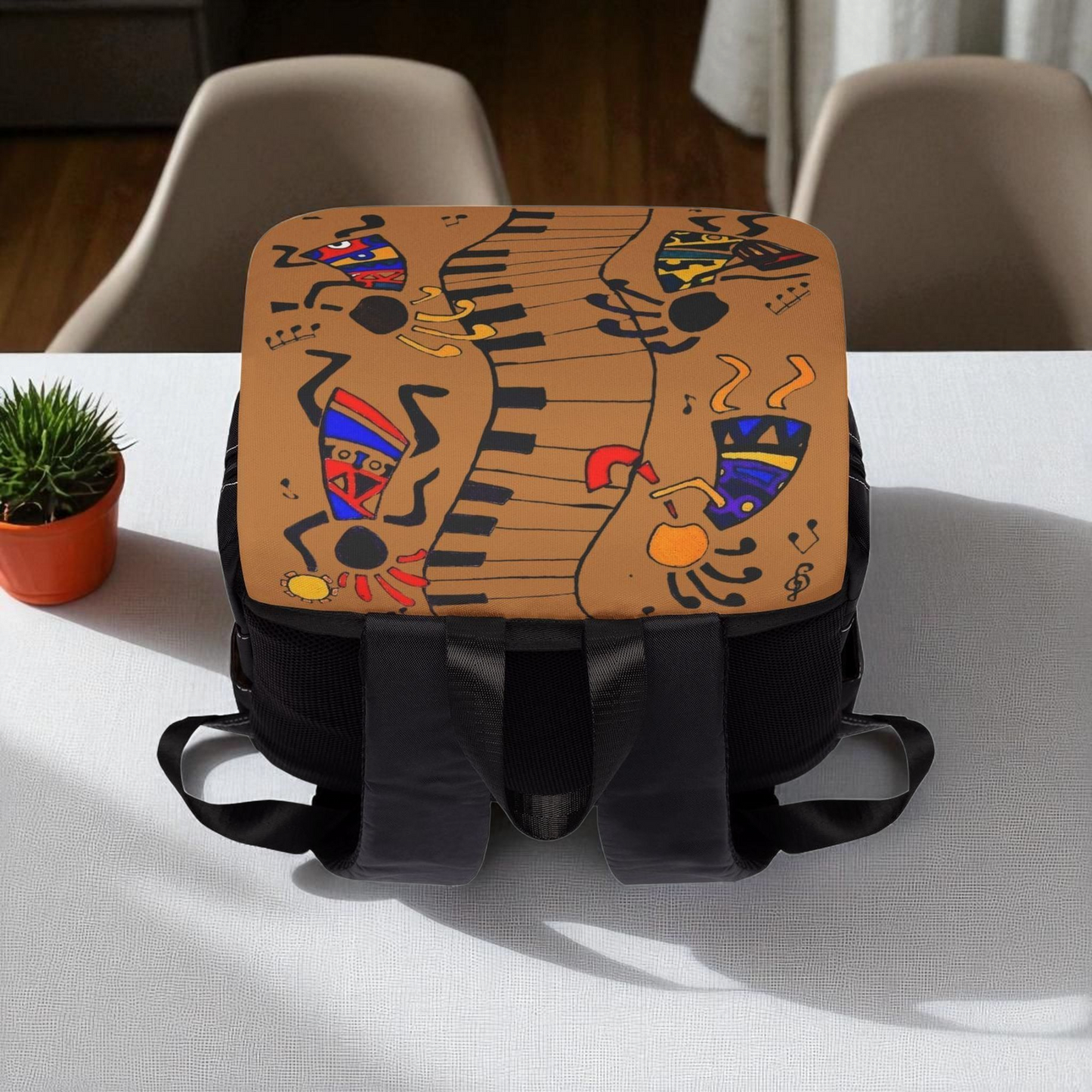 Afro Music Cartoon Backpack, Handcrafted Unisex Shoulder Bag for Casual Use