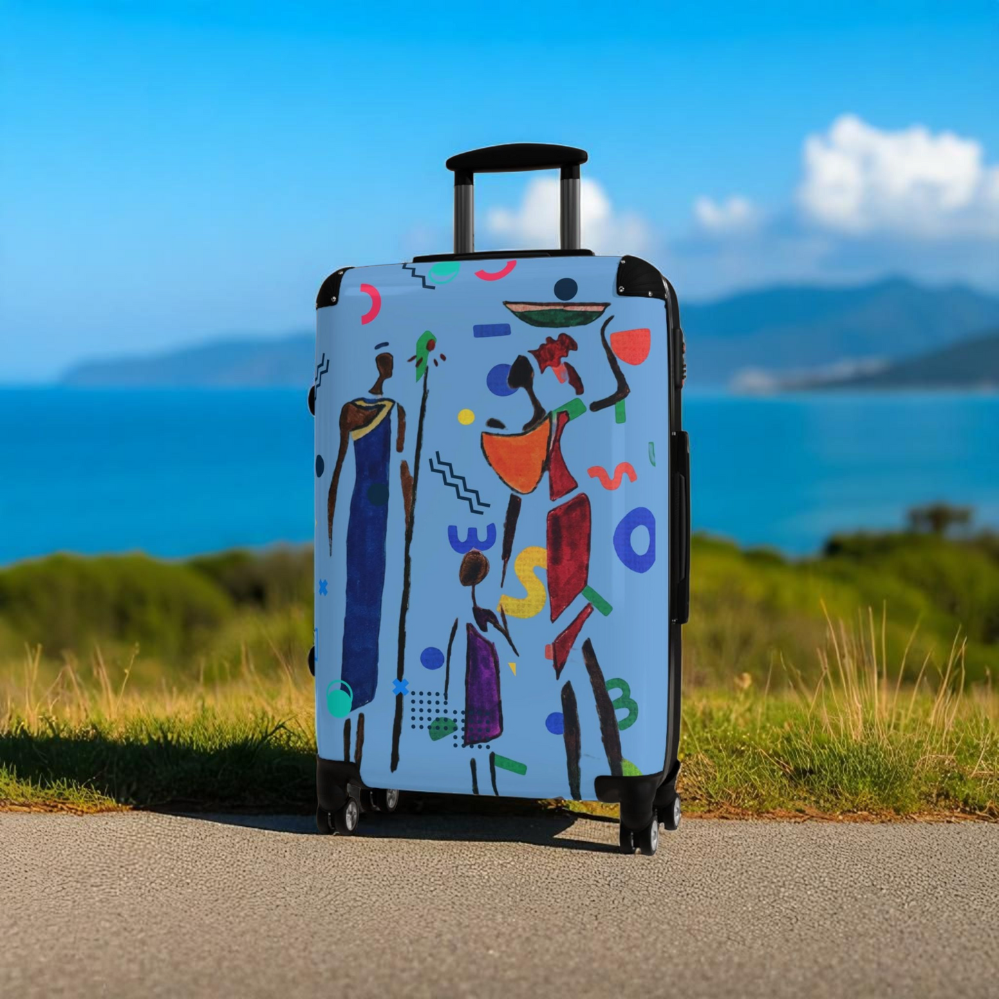 Cartoon Afro Family Suitcase, Handcrafted Doodles, Kid's Luggage, Travel Bag