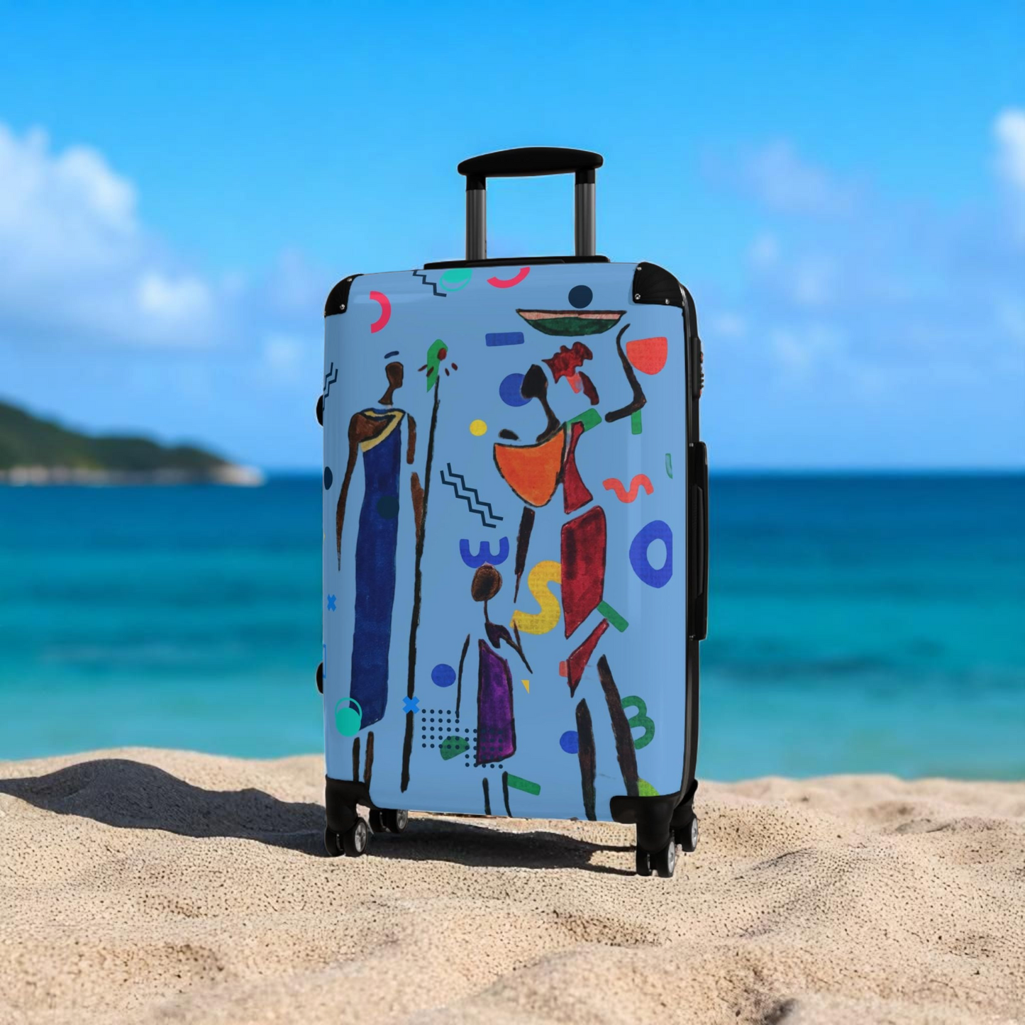 Cartoon Afro Family Suitcase, Handcrafted Doodles, Kid's Luggage, Travel Bag