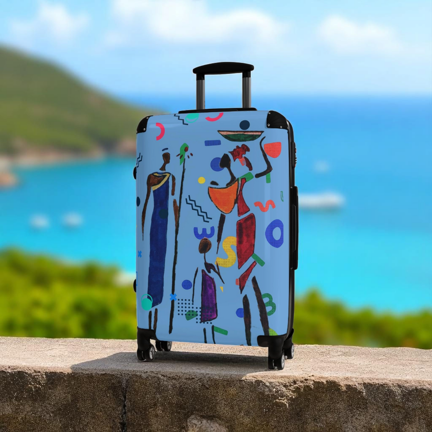 Cartoon Afro Family Suitcase, Handcrafted Doodles, Kid's Luggage, Travel Bag