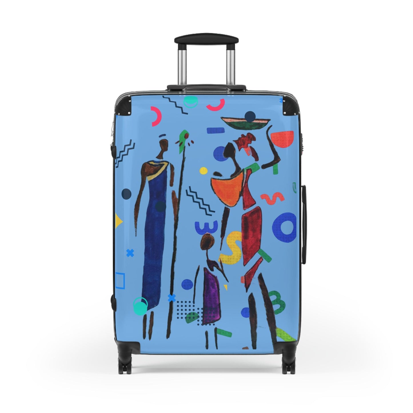 Cartoon Afro Family Suitcase, Handcrafted Doodles, Kid's Luggage, Travel Bag