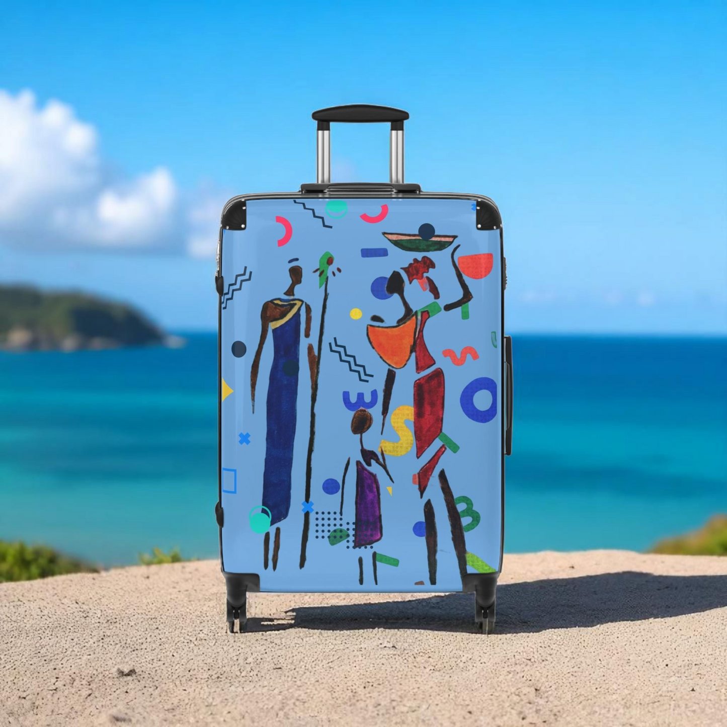 Cartoon Afro Family Suitcase, Handcrafted Doodles, Kid's Luggage, Travel Bag