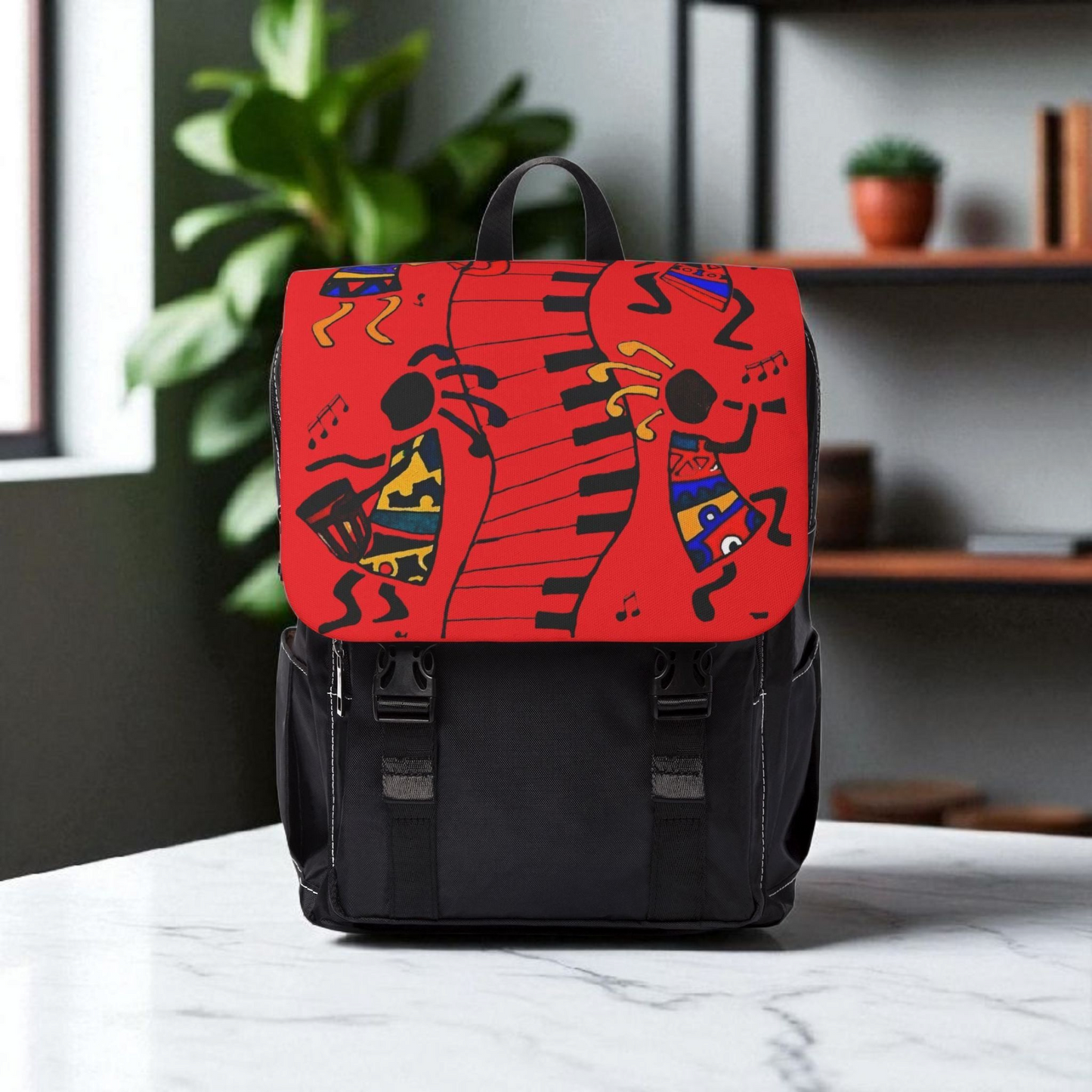 Afro Music Cartoon Backpack, Handcrafted Unisex Shoulder Bag for Casual Use