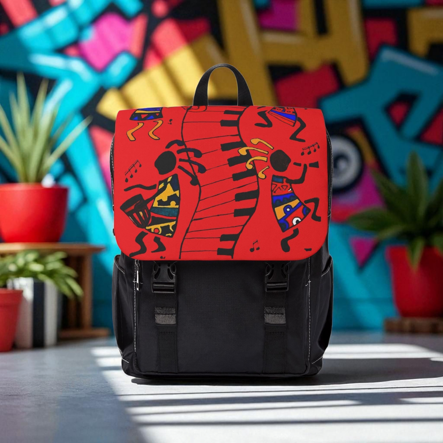 Afro Music Cartoon Backpack, Handcrafted Unisex Shoulder Bag for Casual Use