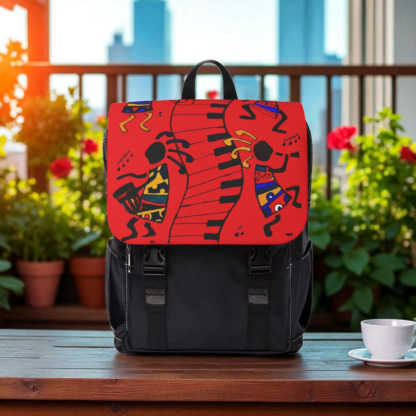 Afro Music Cartoon Backpack, Handcrafted Unisex Shoulder Bag for Casual Use