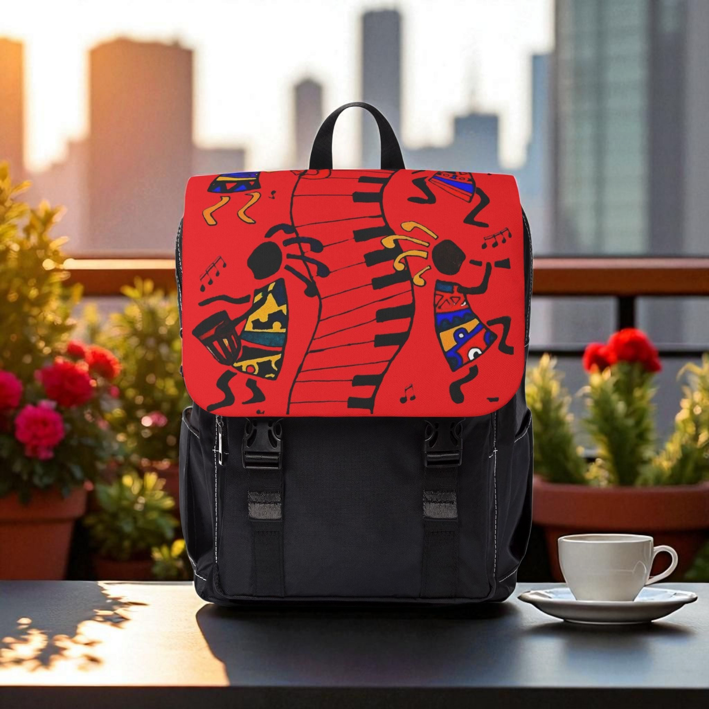Afro Music Cartoon Backpack, Handcrafted Unisex Shoulder Bag for Casual Use