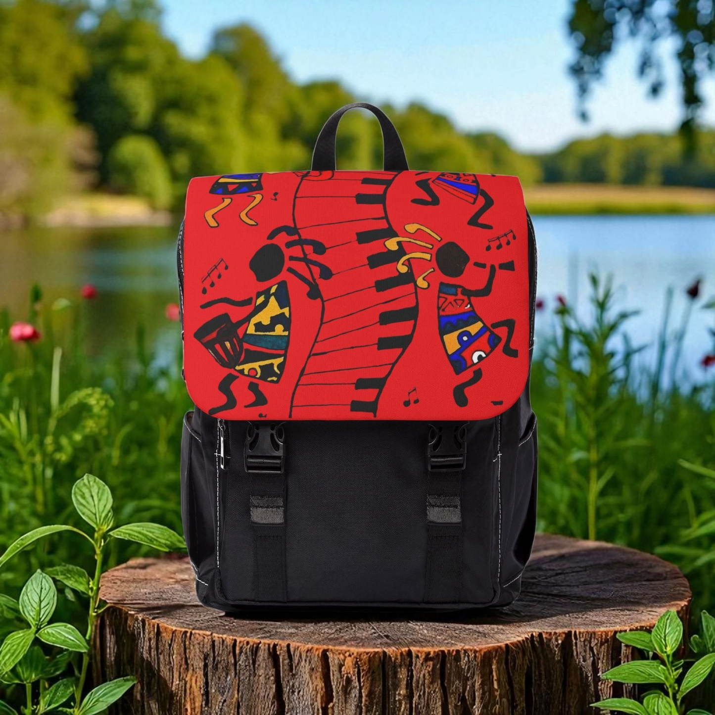 Afro Music Cartoon Backpack, Handcrafted Unisex Shoulder Bag for Casual Use