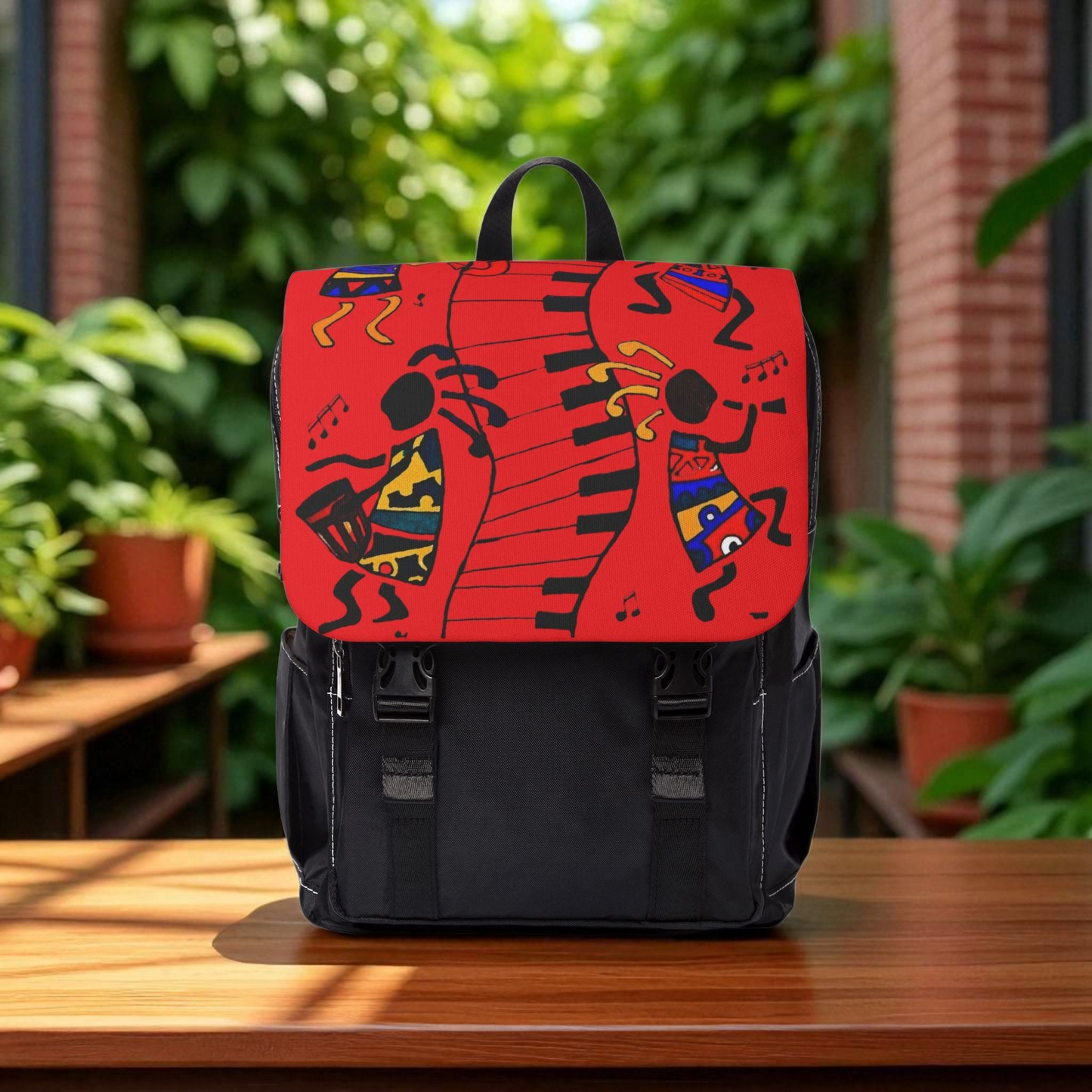 Afro Music Cartoon Backpack, Handcrafted Unisex Shoulder Bag for Casual Use