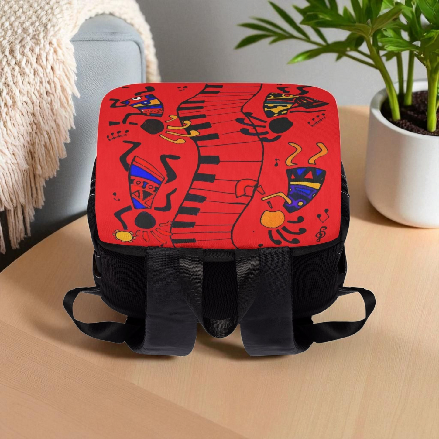Afro Music Cartoon Backpack, Handcrafted Unisex Shoulder Bag for Casual Use