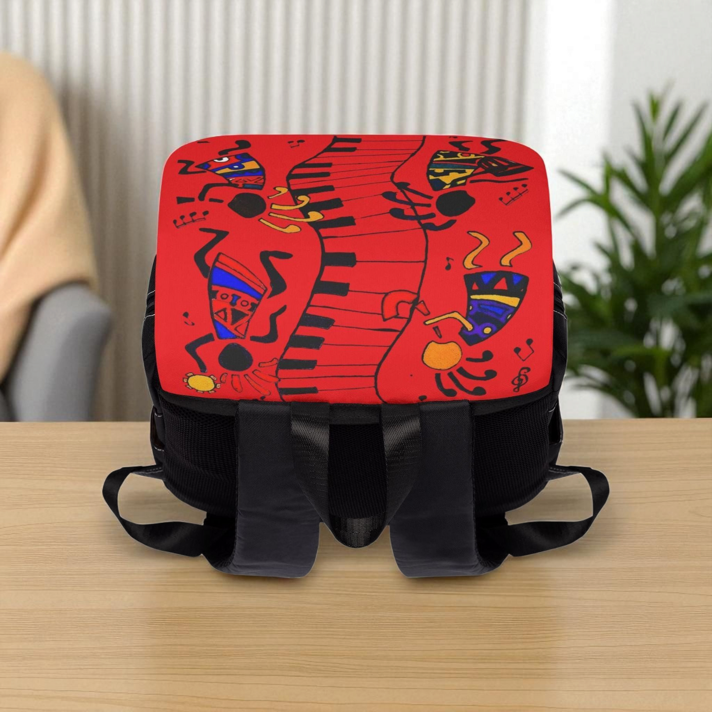Afro Music Cartoon Backpack, Handcrafted Unisex Shoulder Bag for Casual Use