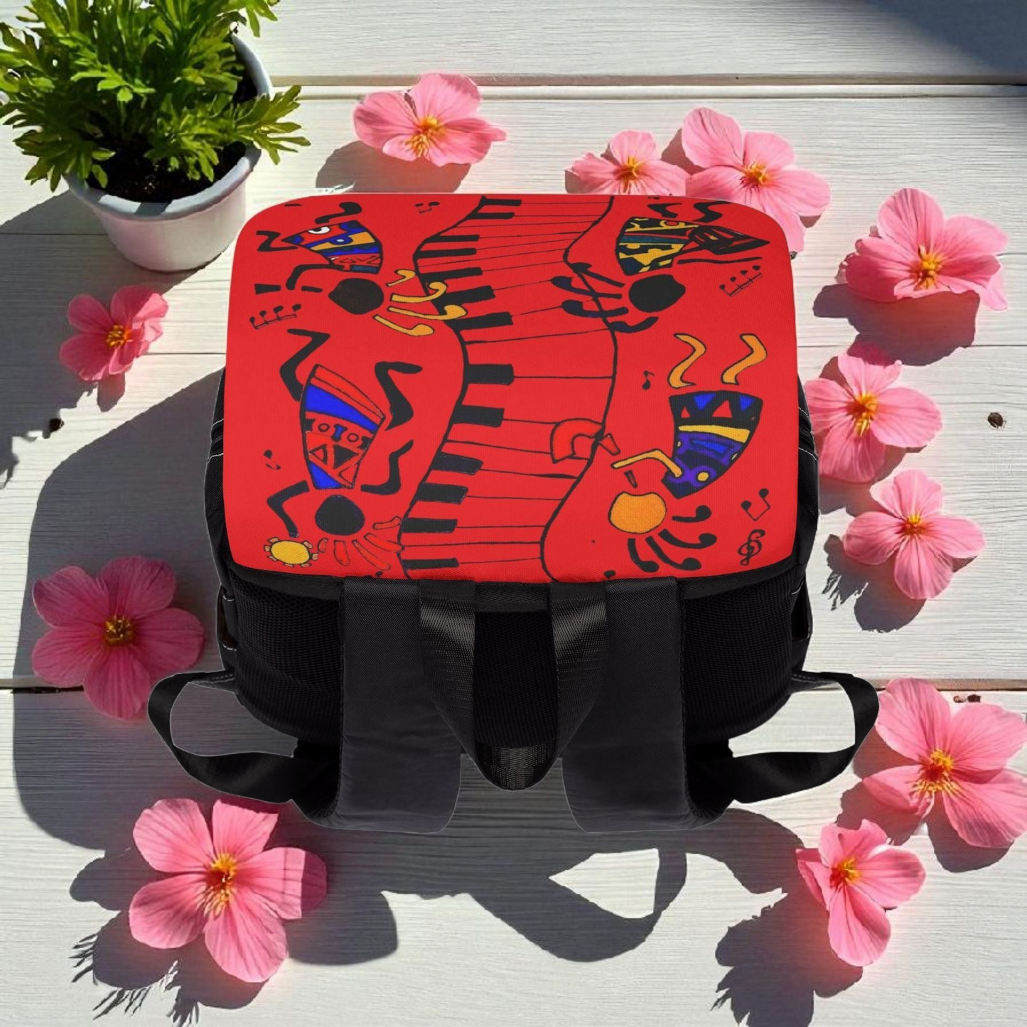 Afro Music Cartoon Backpack, Handcrafted Unisex Shoulder Bag for Casual Use