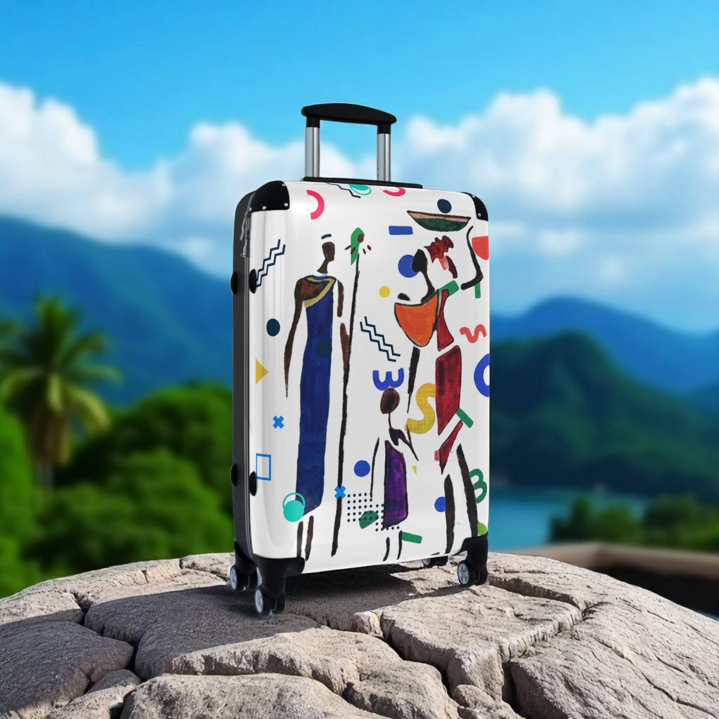 Cartoon Afro Family Suitcase, Handcrafted Doodles, Kid's Luggage, Travel Bag