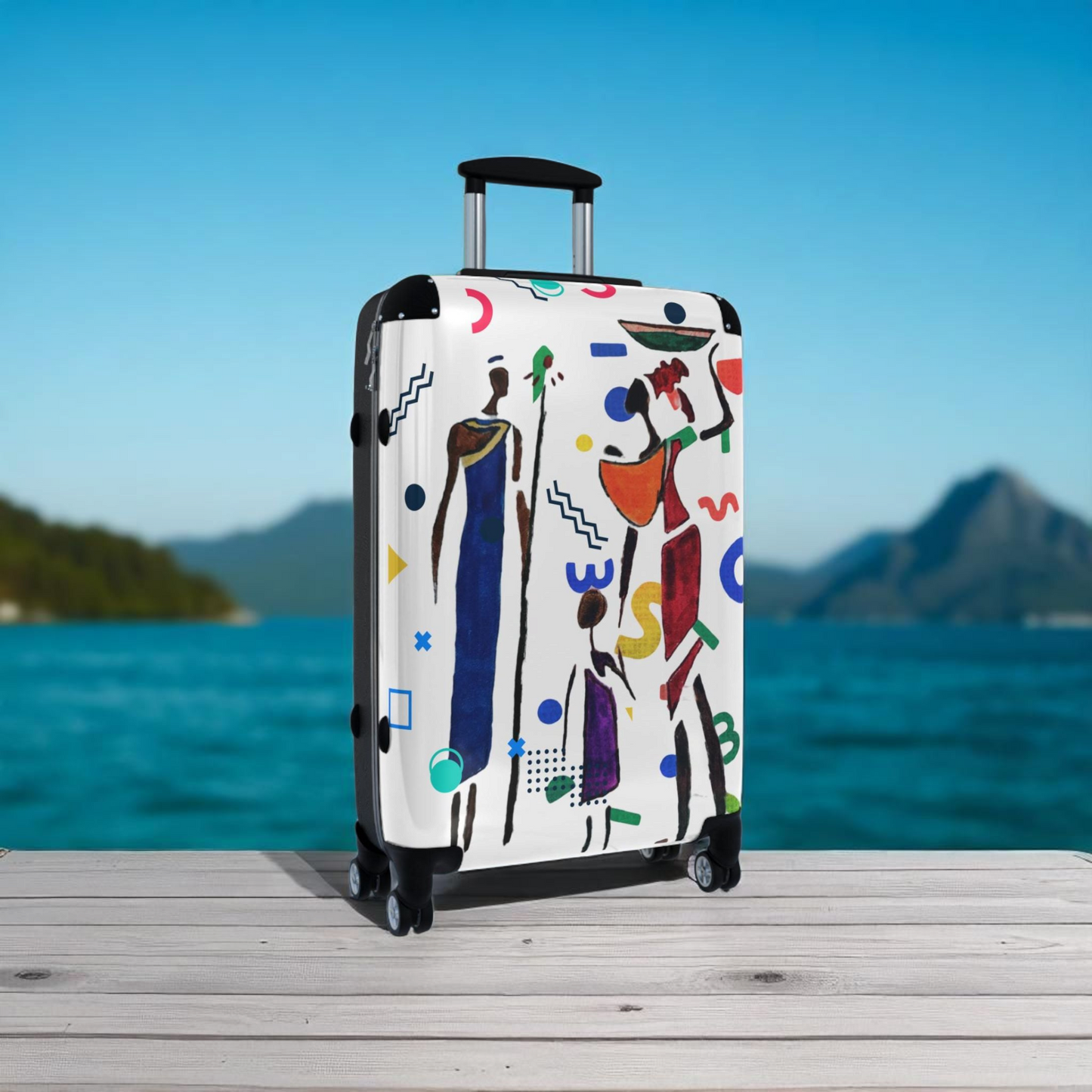 Cartoon Afro Family Suitcase, Handcrafted Doodles, Kid's Luggage, Travel Bag