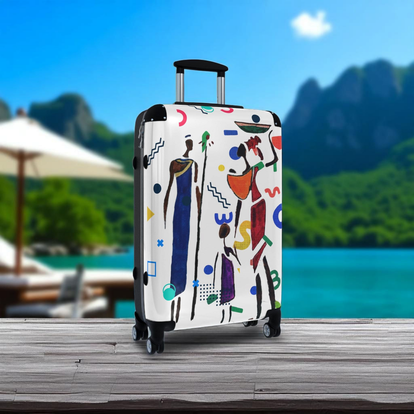 Cartoon Afro Family Suitcase, Handcrafted Doodles, Kid's Luggage, Travel Bag