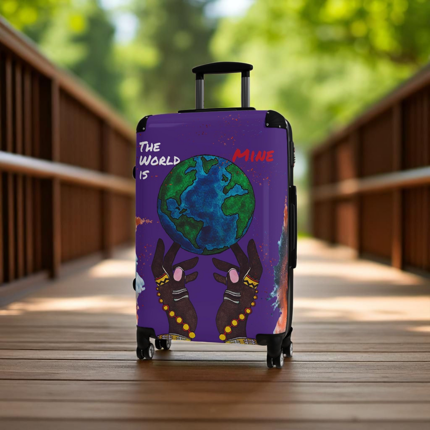 Handcrafted Afro Galactic Art Suitcase, Travel Luggage, African Inspired Carry-On Bag