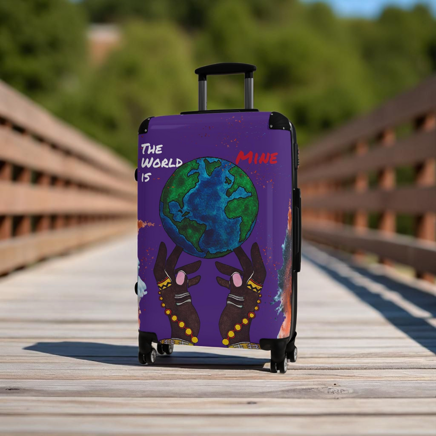 Handcrafted Afro Galactic Art Suitcase, Travel Luggage, African Inspired Carry-On Bag